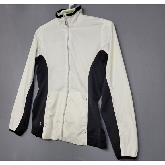 Izod PFX Windbreaker Jacket Womens XS White Black Full Front Zipper Pockets Golf - Picture 3 of 14